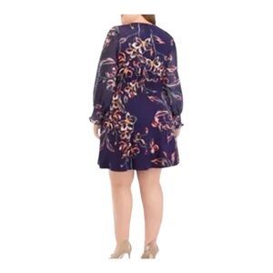 Cupio Navy Floral Long Sheer Sleeve Dress